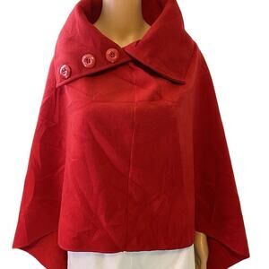 Women One Size Fit Most Poncho Cap Shawl Over Top Jacket Red Woolblend Asymetric